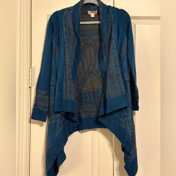 Chunky Oversized Aztec Teal Forever 21 Open Cardigan Size X-Small Boho - Picture 3 of 7